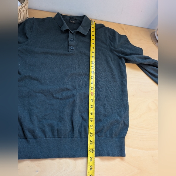 MASSIMO DUTTI Men Sweater Size Large Dark Green Long Sleeve Polo 3 Buttons - Picture 9 of 10
